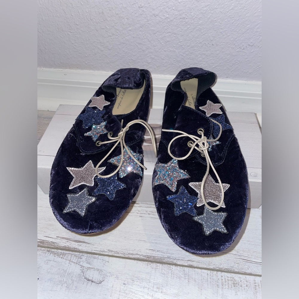 Anniel Dark Blue Velvet/Silver Glitter Star Shoes